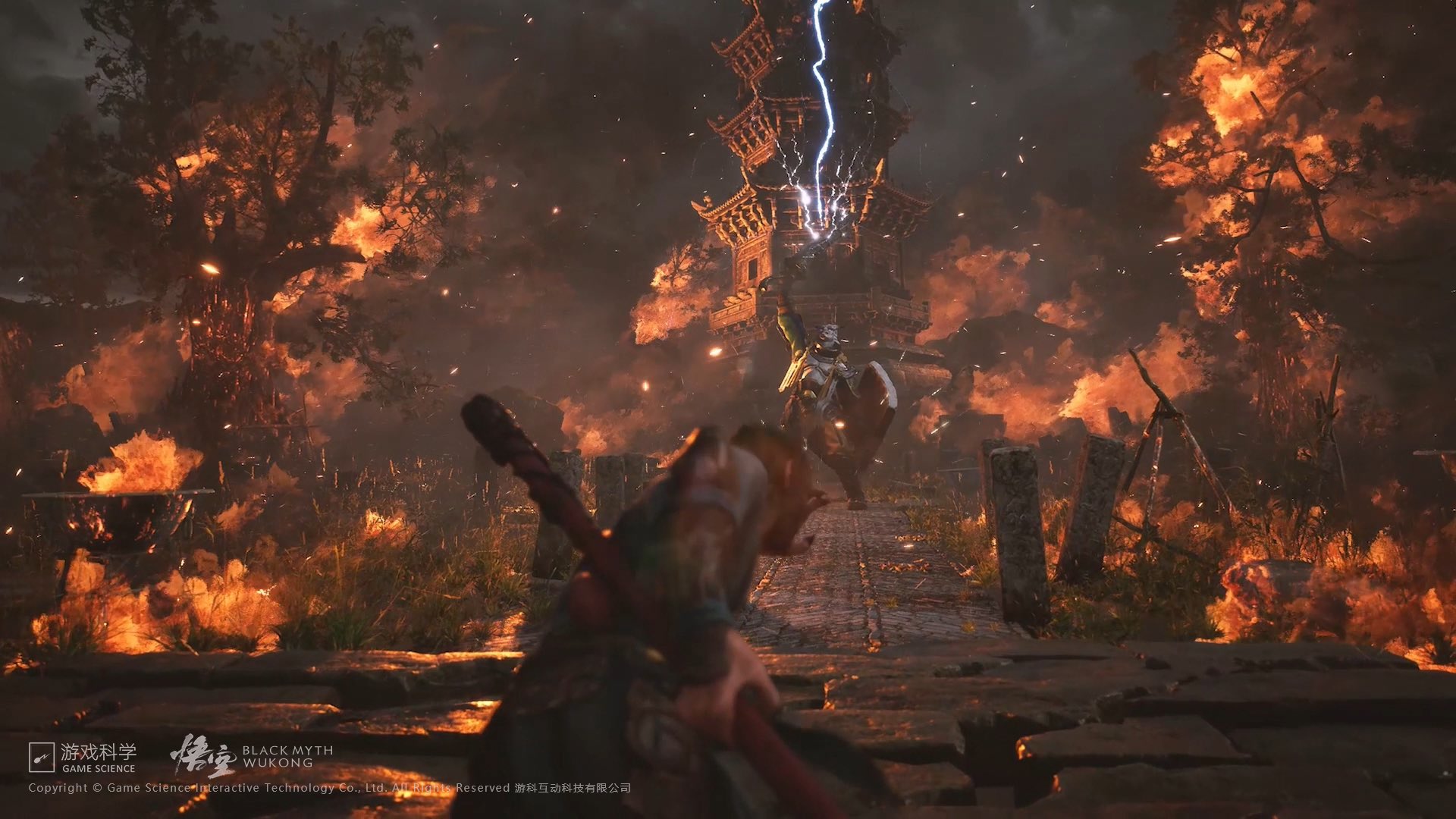 Screenshot from Black Myth: Wukong showing a fire boss character