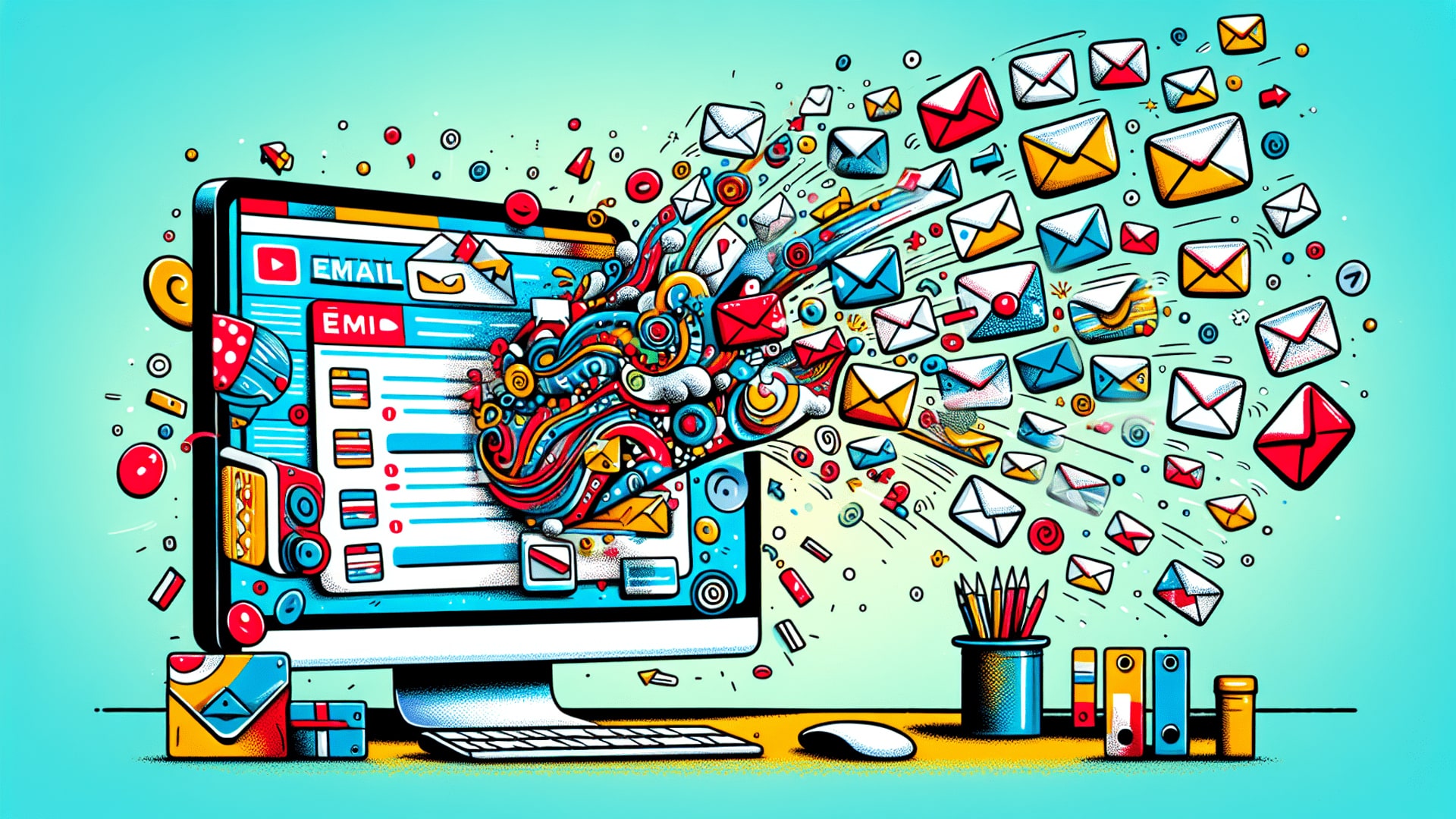 Cartoon illustration of email marketing