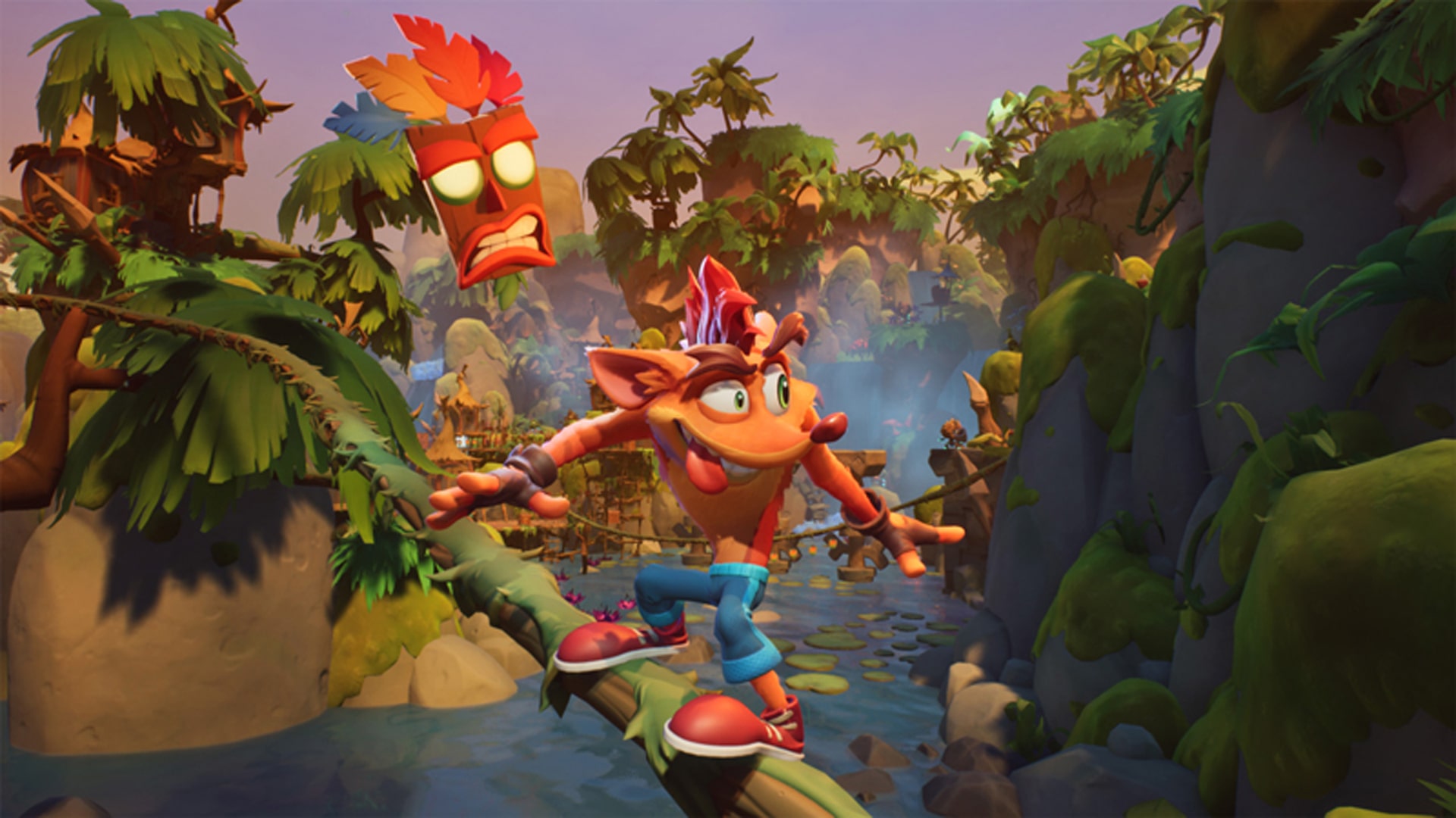 Iconic gameplay elements of Crash Bandicoot, including running, jumping, and collecting items.