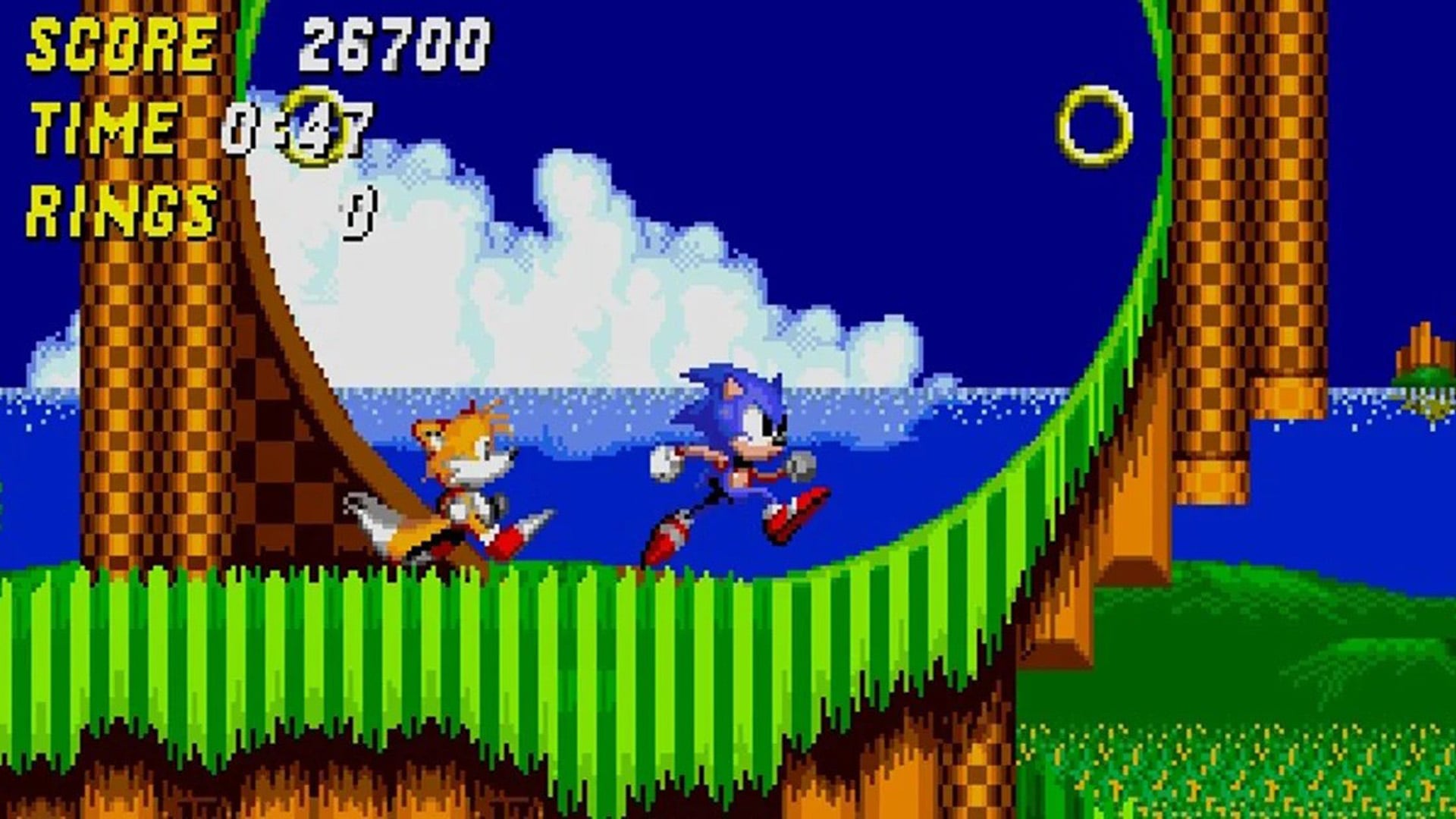 Sonic and Tails running through a level in a Sonic game