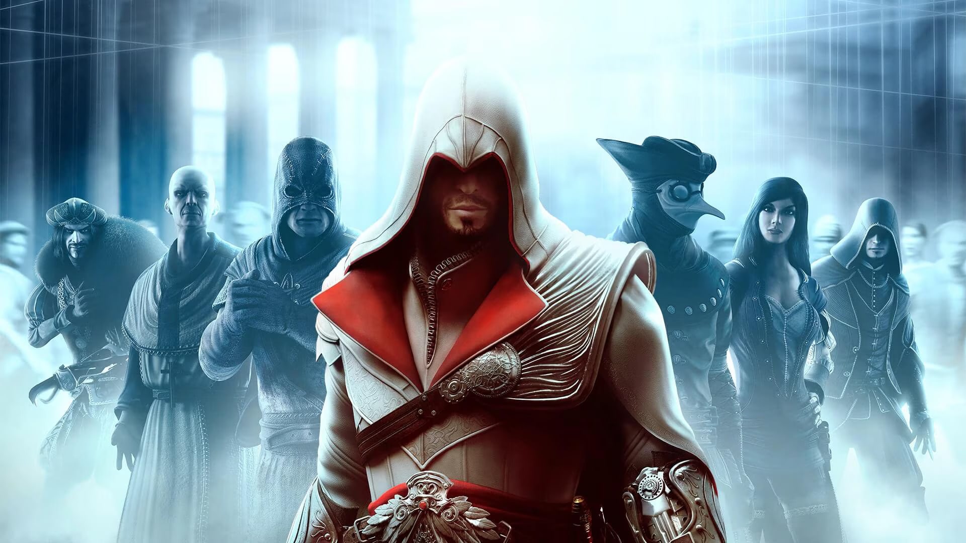 Cover art for Assassin's Creed Brotherhood showing Ezio Auditore in his iconic outfit